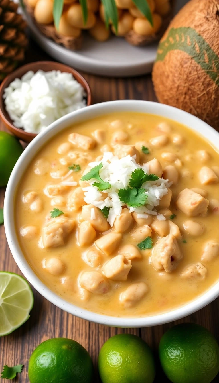 24 Cozy White Bean Chicken Chili Crockpot Recipes That'll Warm Your Soul! - Creamy Coconut White Bean Chicken Chili