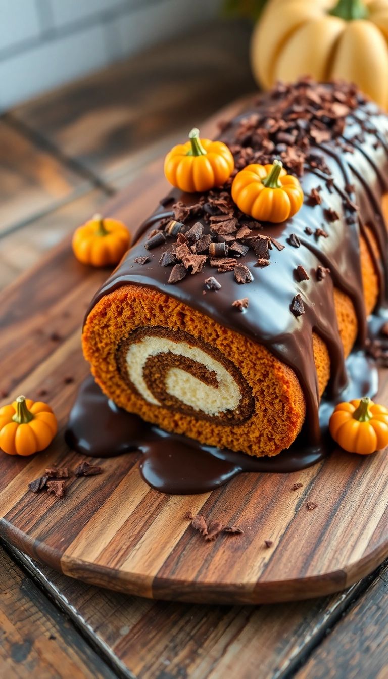 31 Must-Try Libby's Pumpkin Roll Ideas for Pumpkin Lovers! - Pumpkin Roll with Chocolate Ganache