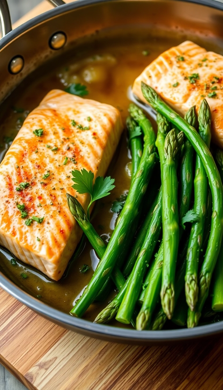 26 Quick and Easy Salmon Recipes for Dinner – Ready in 30 Minutes or Less! - 5. Garlic Butter Salmon and Asparagus