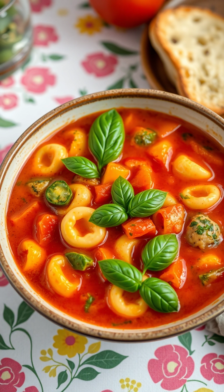 34 Easy Crockpot Soup Ideas That Will Warm Your Soul (You Won't Believe #12!) - 14. Tomato and Basil Tortellini Soup