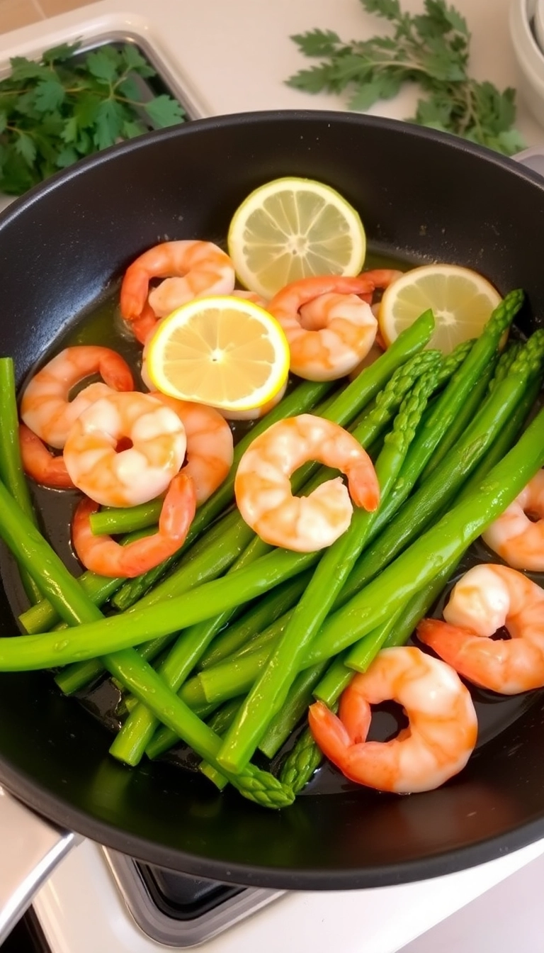 28 Healthy Dinner Recipes You Can Whip Up in 30 Minutes or Less (Try #18 Tonight!) - 6. Shrimp and Asparagus Skillet