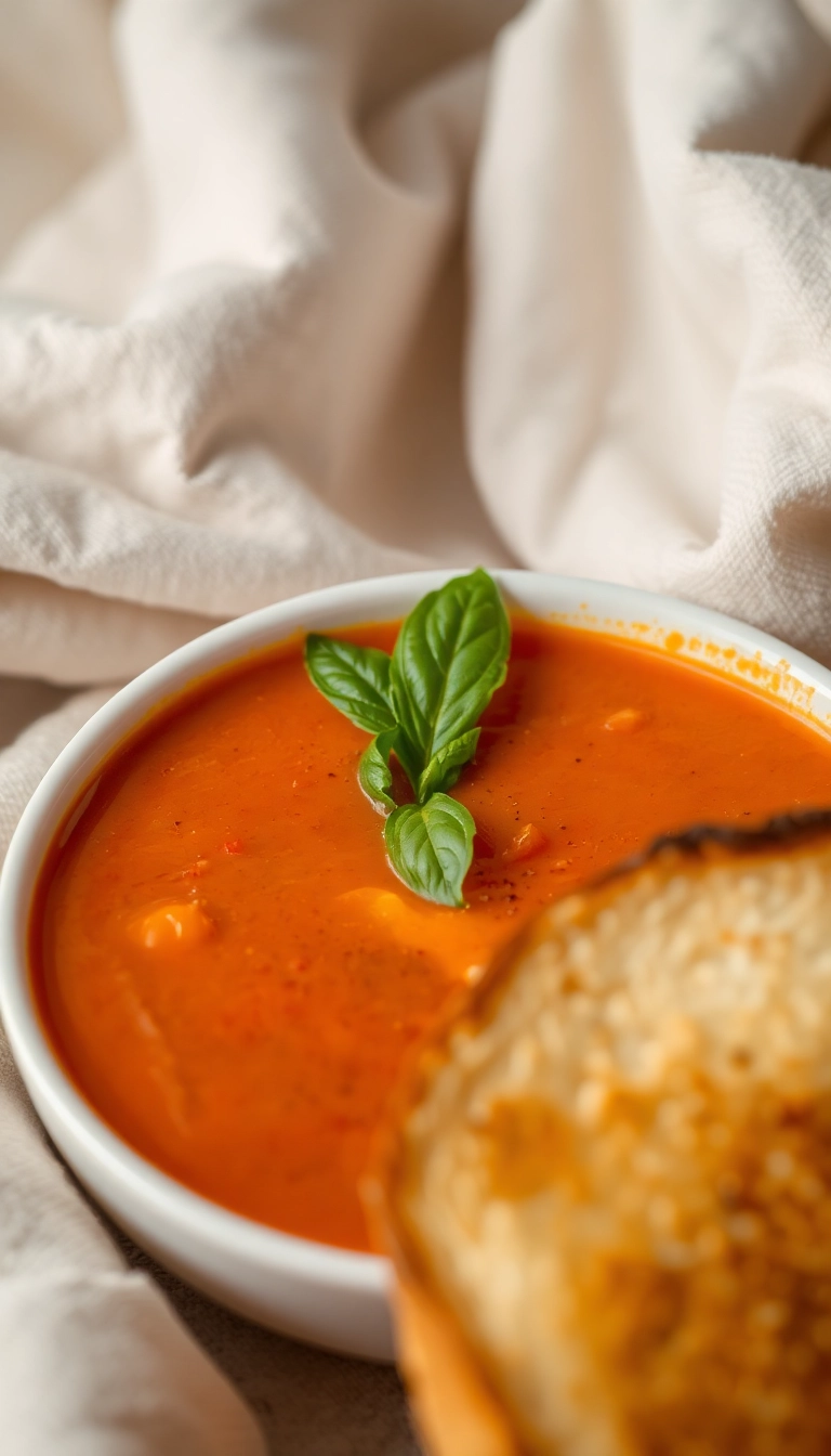 26 Cozy Dinner Recipes That Are Quick, Easy, and Absolutely Delicious! - 21. Tomato Basil Soup with Grilled Cheese