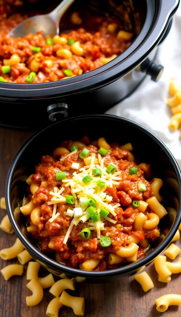 35 Crock Pot Chili Ideas That Will Make Dinner a Breeze Tonight! - Chili Mac