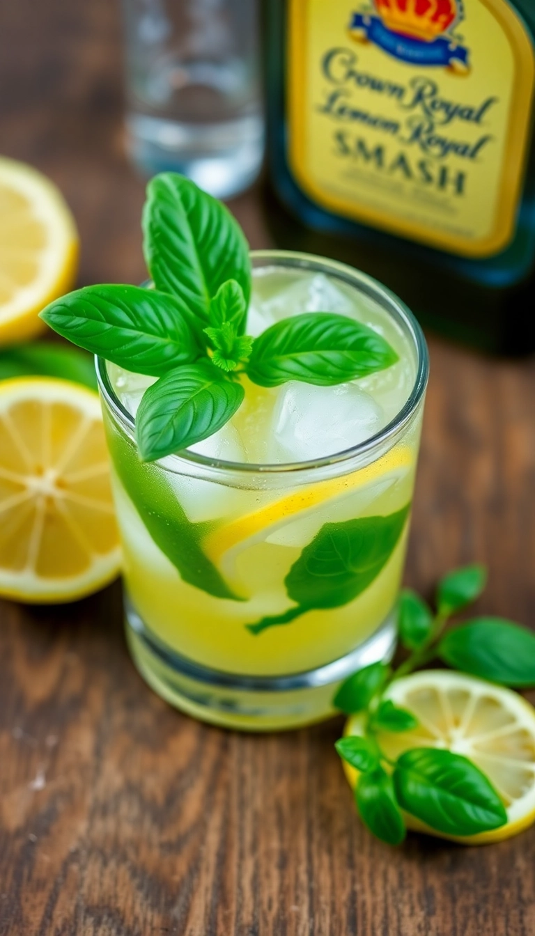 33 Sweet & Salty Crown Royal Drink Recipes That'll Make Your Taste Buds Dance! - Crown Royal Lemon Basil Smash