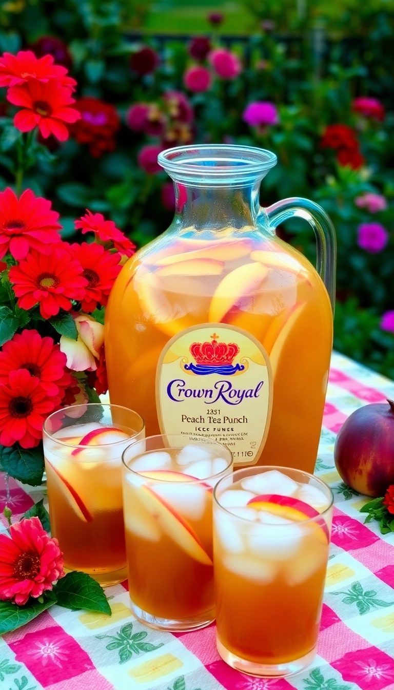 33 Sweet & Salty Crown Royal Drink Recipes That'll Make Your Taste Buds Dance! - Crown Royal Peach Tea Punch