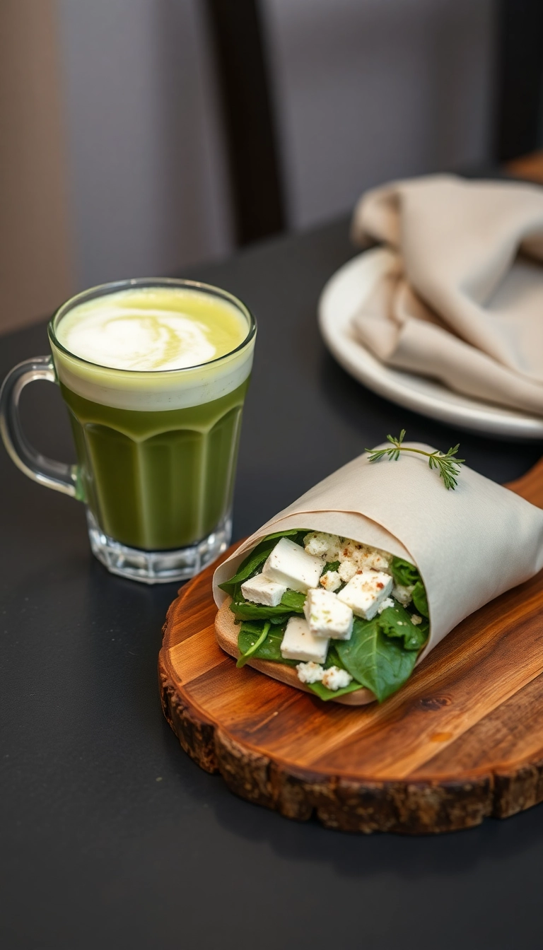 25 Perfect Dunkin Drinks Ideas to Pair with Your Favorite Snacks! - 2. Matcha Latte with Spinach and Feta Wrap