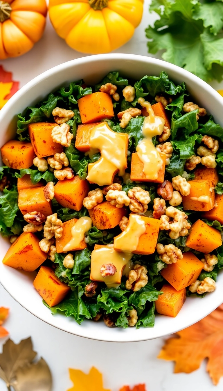 30 Cozy Butternut Squash Salad Ideas That Will Warm Your Heart! - Butternut Squash & Kale Salad with Maple Dressing