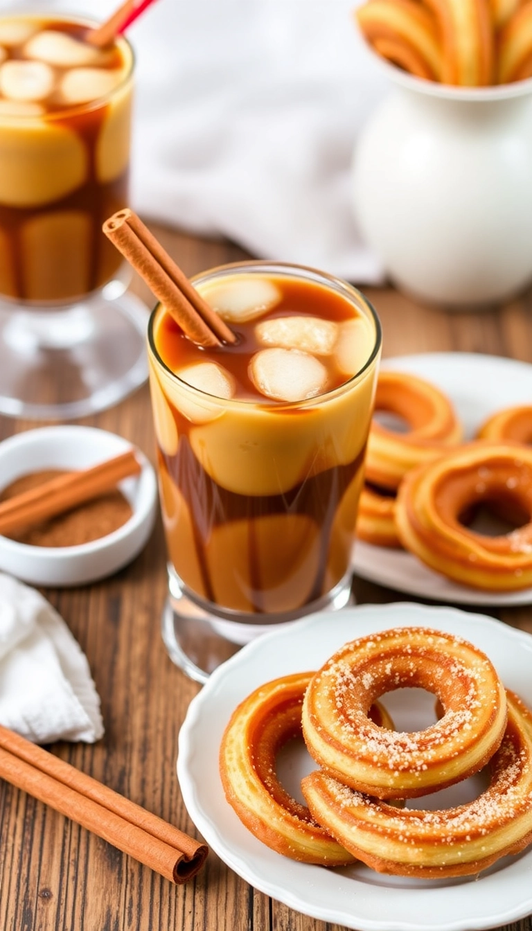 25 Perfect Dunkin Drinks Ideas to Pair with Your Favorite Snacks! - 14. Cinnamon Roll Iced Coffee with Cinnamon Sugar Churros