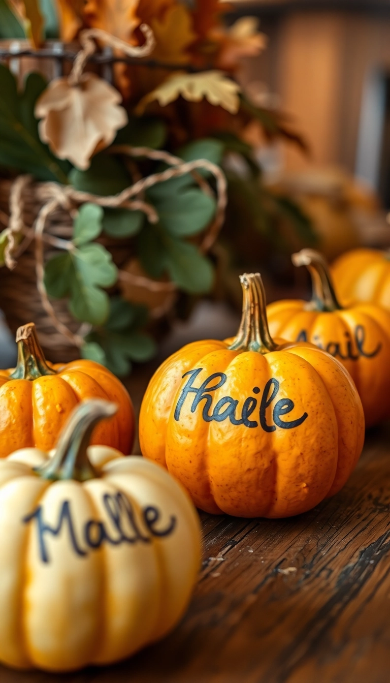 23 Friendsgiving Dinner Party Decor Ideas That'll Make Your Guests Swoon! - 2. Pumpkin Place Cards