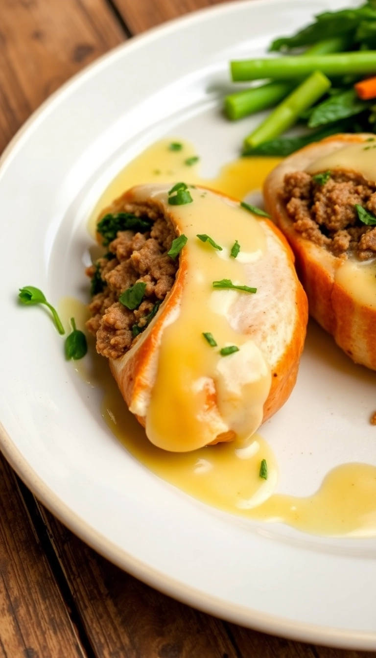 27 Healthy Ground Beef Meals You Can Feel Good About (Even #10 Is Guilt-Free!) - 13. Beef and Spinach Stuffed Chicken Breast