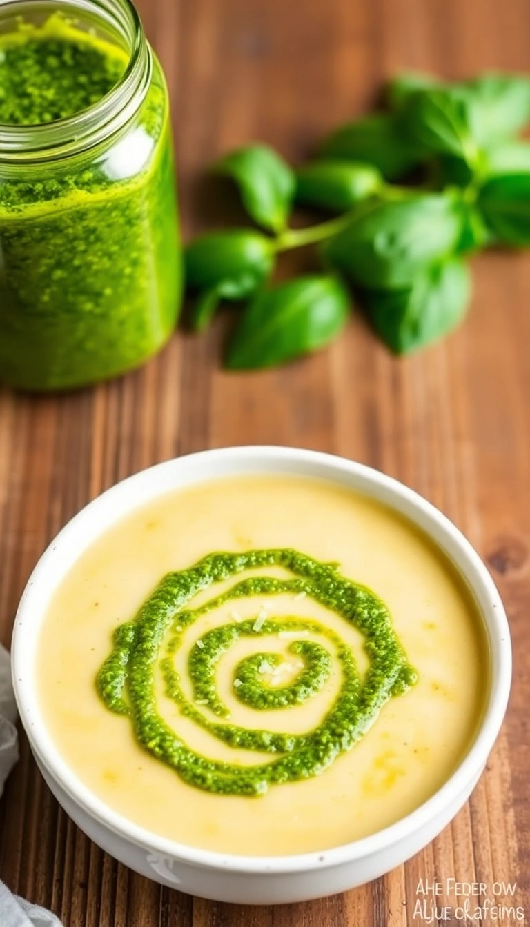 36 Broccoli Cheddar Soup Crock Pot Ideas That Will Make You Want to Dive In! - Broccoli Cheddar Soup with Pesto