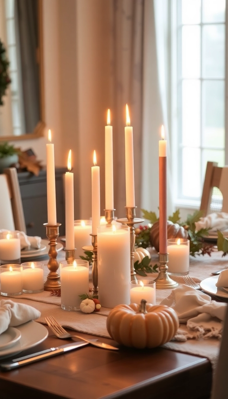 26 Stunning Thanksgiving Dinner Table Setting Ideas That Will Elevate Your Holiday Experience! - 10. Cozy Candlelit Setting