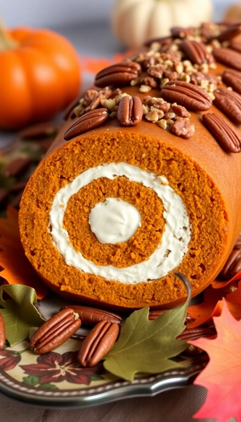 31 Must-Try Libby's Pumpkin Roll Ideas for Pumpkin Lovers! - Pumpkin Roll with Pecans and Cream Cheese Swirl