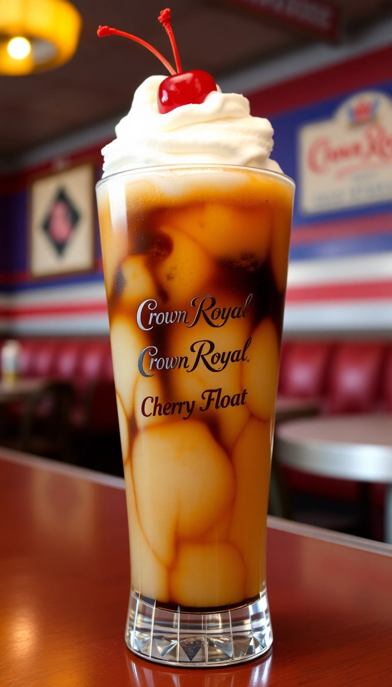 33 Sweet & Salty Crown Royal Drink Recipes That'll Make Your Taste Buds Dance! - Crown Royal Cherry Cola Float