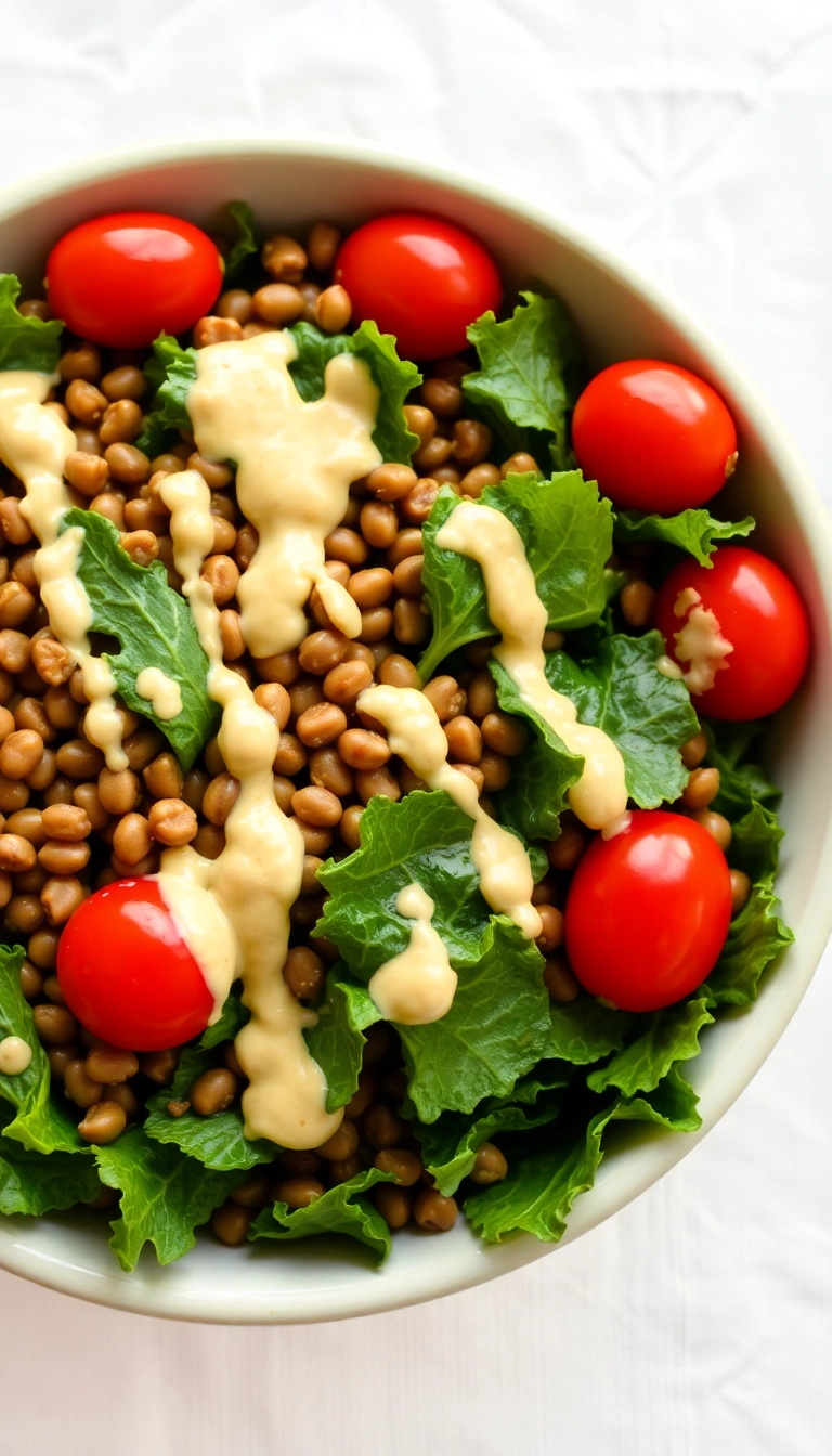 30 Must-Try Winter Salad Ideas for a Nutritious Boost (You’ll Love #23!) - 18. Lentil & Kale Salad with Tahini Dressing