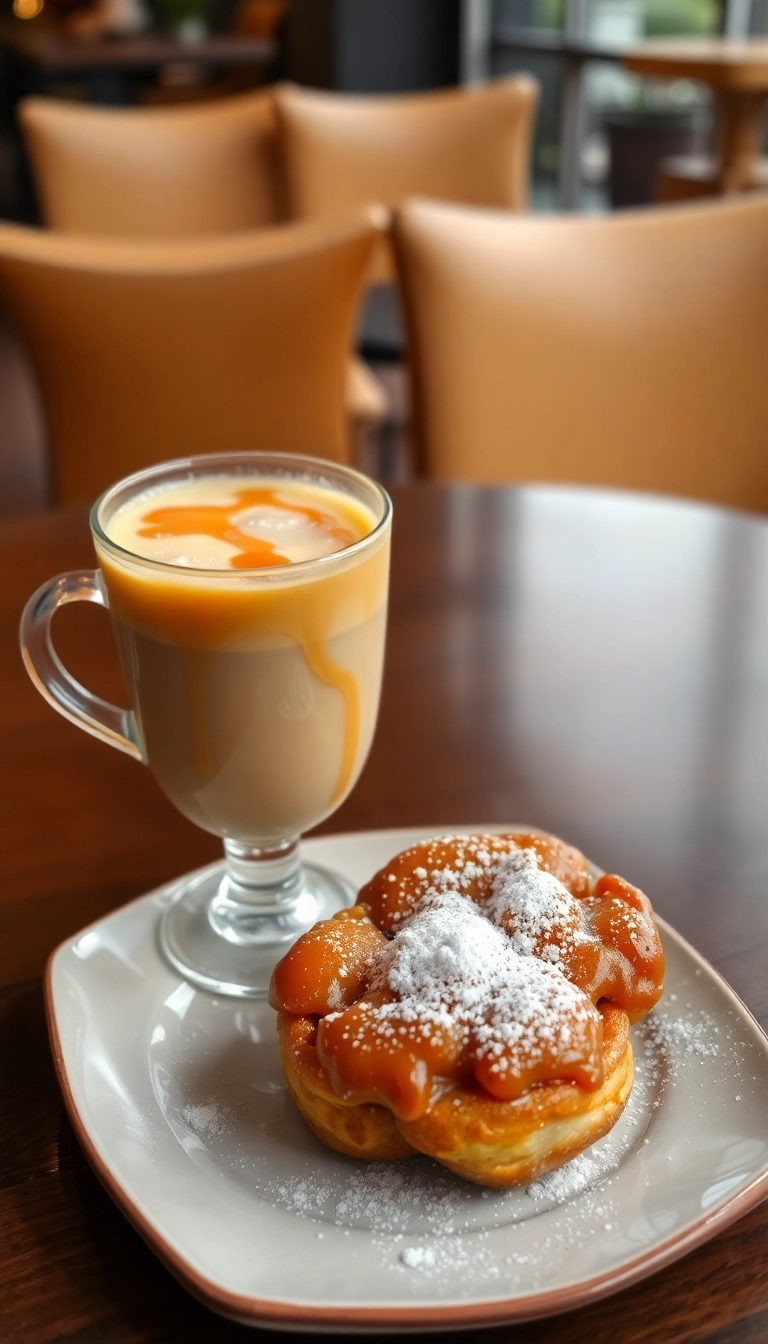 25 Perfect Dunkin Drinks Ideas to Pair with Your Favorite Snacks! - 6. Caramel Swirl Iced Coffee with Apple Fritter