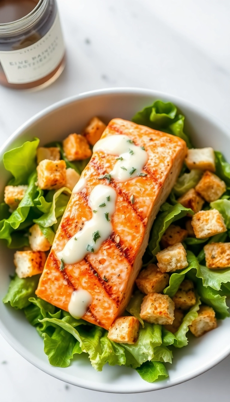 26 Quick and Easy Salmon Recipes for Dinner – Ready in 30 Minutes or Less! - 21. Salmon Caesar Salad