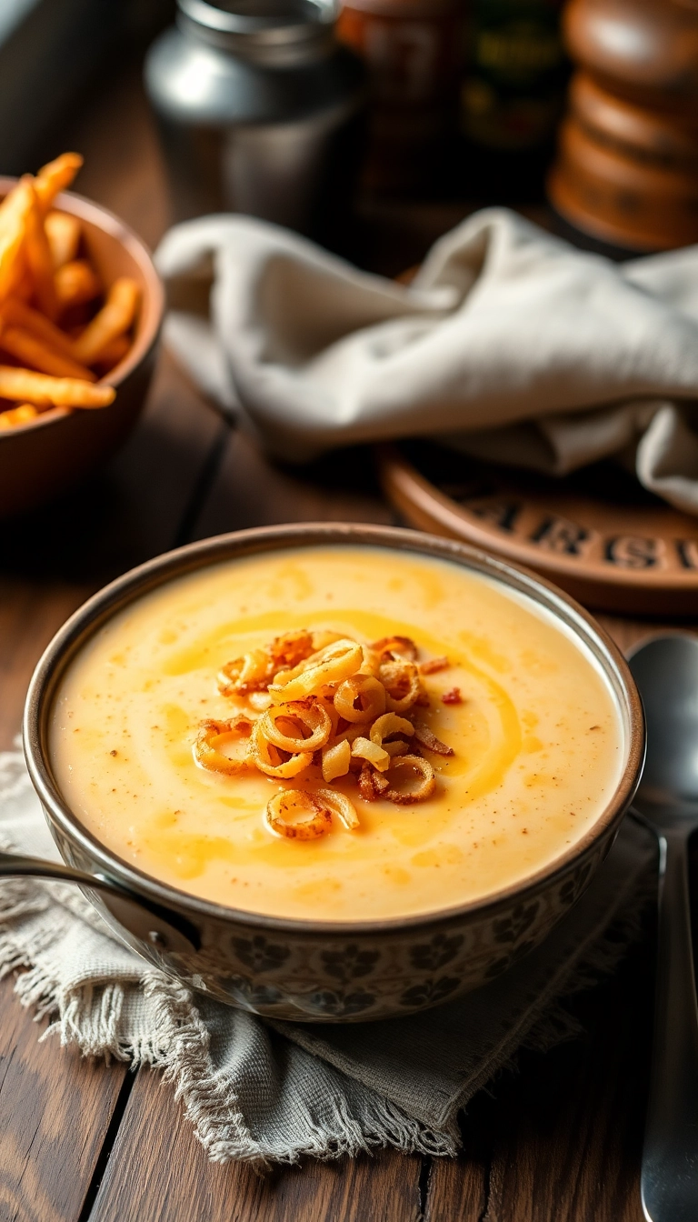 35 Cheeseburger Soup Crockpot Ideas That Will Make Dinner a Breeze! - Cheeseburger Soup with Crispy Onions