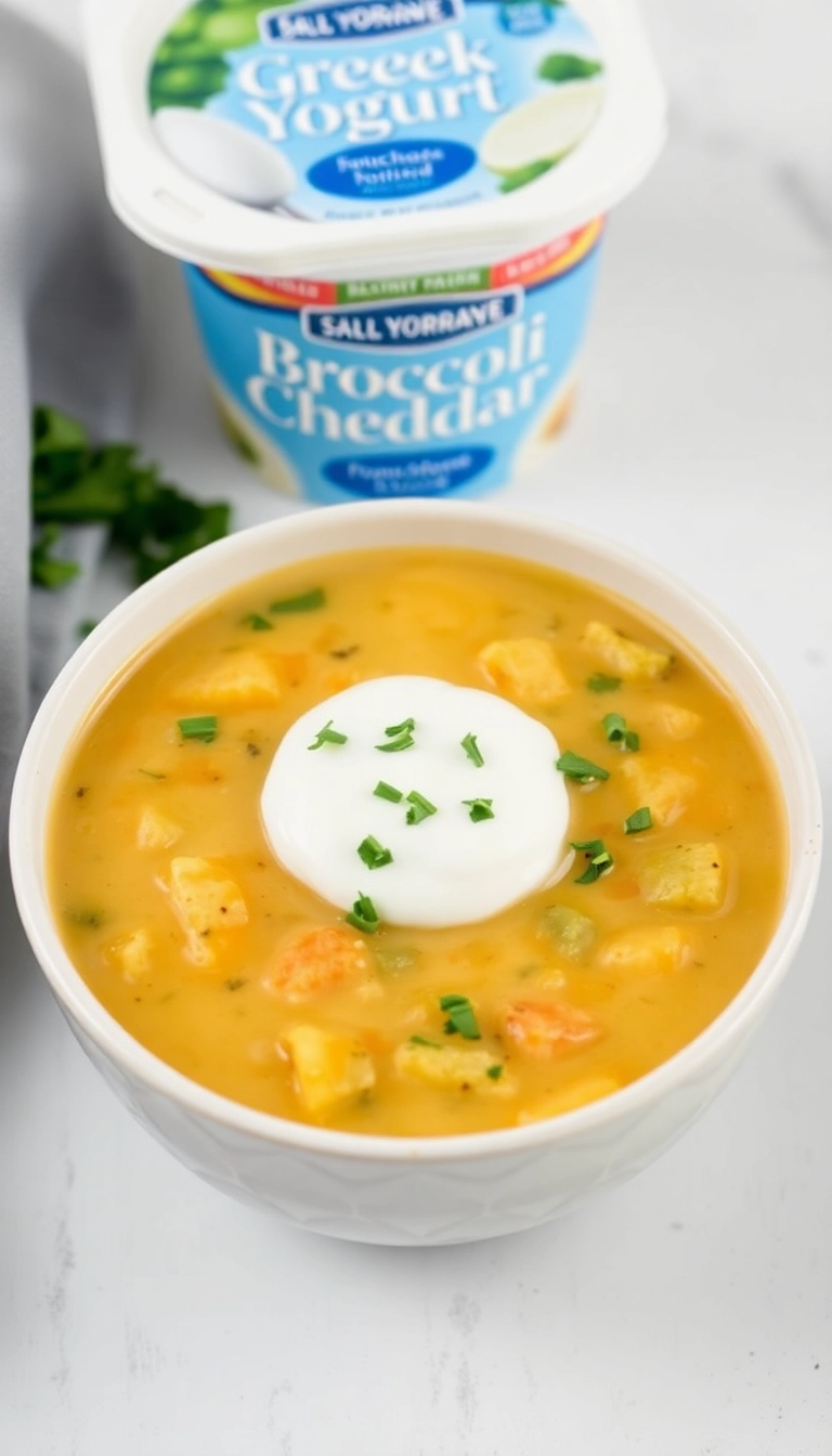 36 Broccoli Cheddar Soup Crock Pot Ideas That Will Make You Want to Dive In! - Broccoli Cheddar Soup with Greek Yogurt