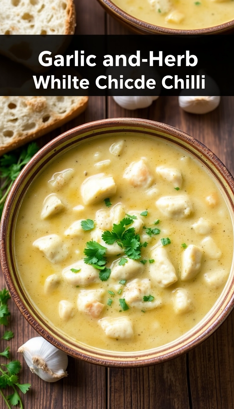 38 Irresistible White Chicken Chili Slow Cooker Recipes You Must Try! - Garlic and Herb White Chicken Chili