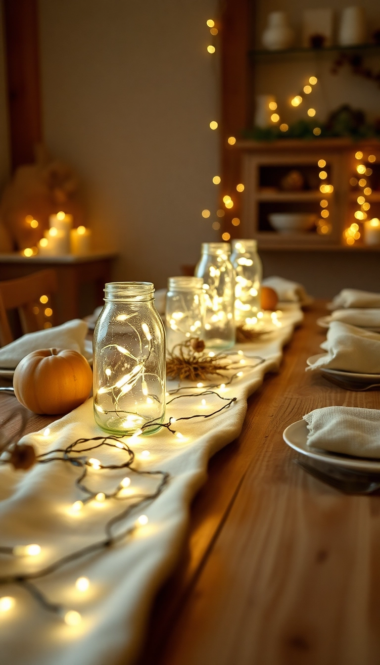 26 Stunning Thanksgiving Dinner Table Setting Ideas That Will Elevate Your Holiday Experience! - 6. Whimsical Fairy Lights