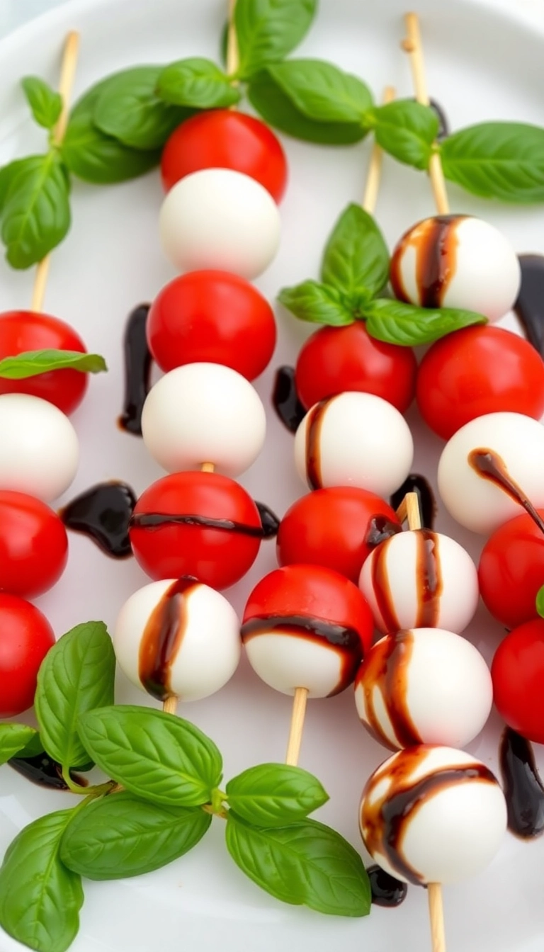 26 Junk Food Snacks Ideas That Will Steal the Show at Your Next Party! - 18. Caprese Skewers