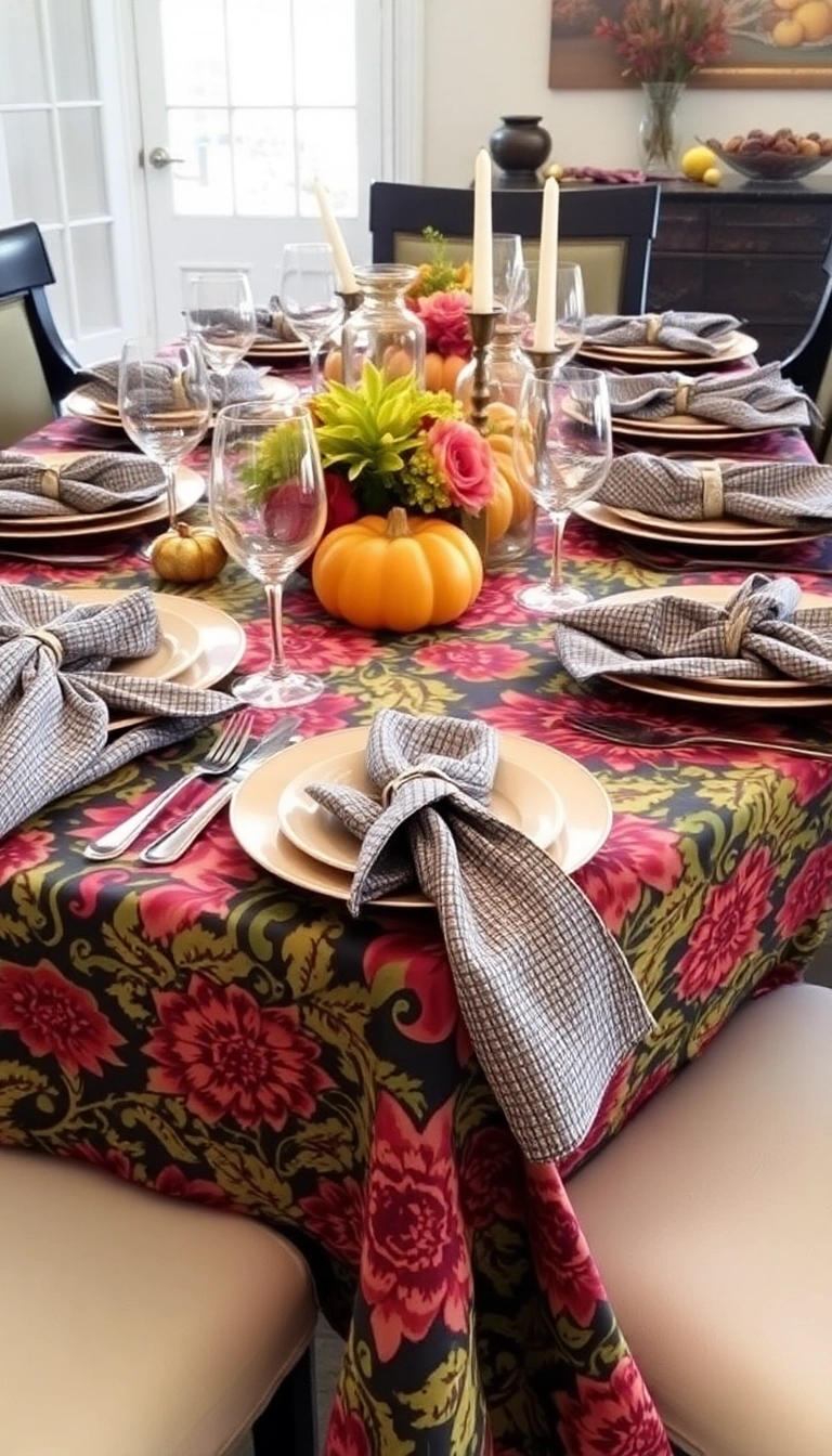 26 Stunning Thanksgiving Dinner Table Setting Ideas That Will Elevate Your Holiday Experience! - 13. Bold Patterns and Textures