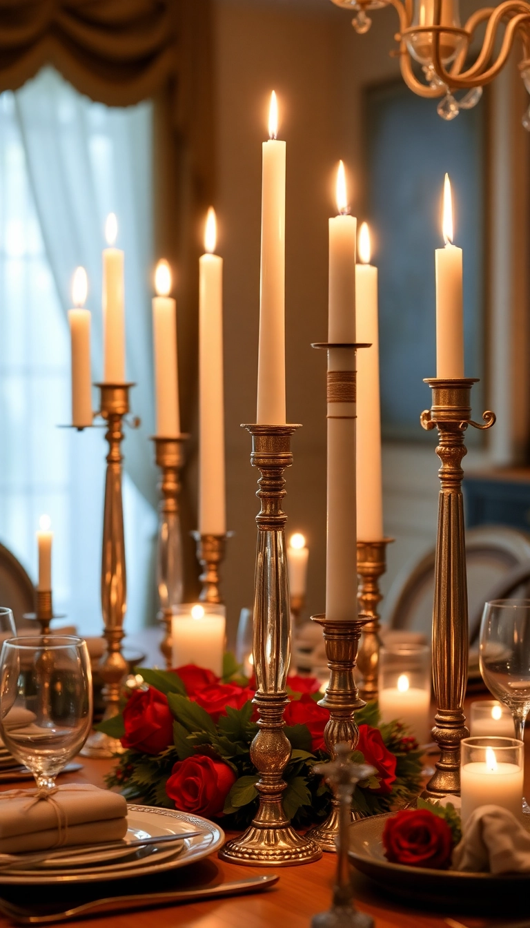 23 Friendsgiving Dinner Party Decor Ideas That'll Make Your Guests Swoon! - 13. Elegant Candlestick Holders