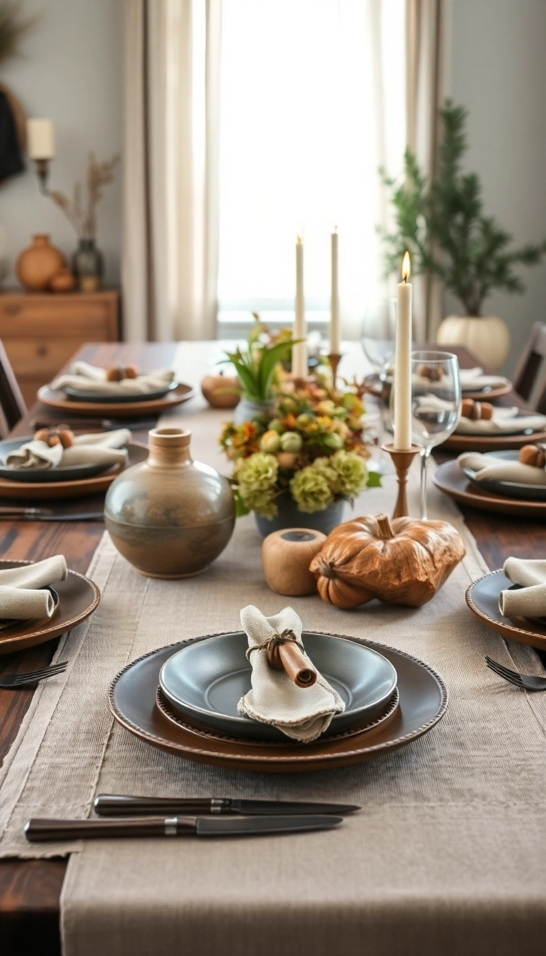 26 Stunning Thanksgiving Dinner Table Setting Ideas That Will Elevate Your Holiday Experience! - 17. Earthy Tones and Textures