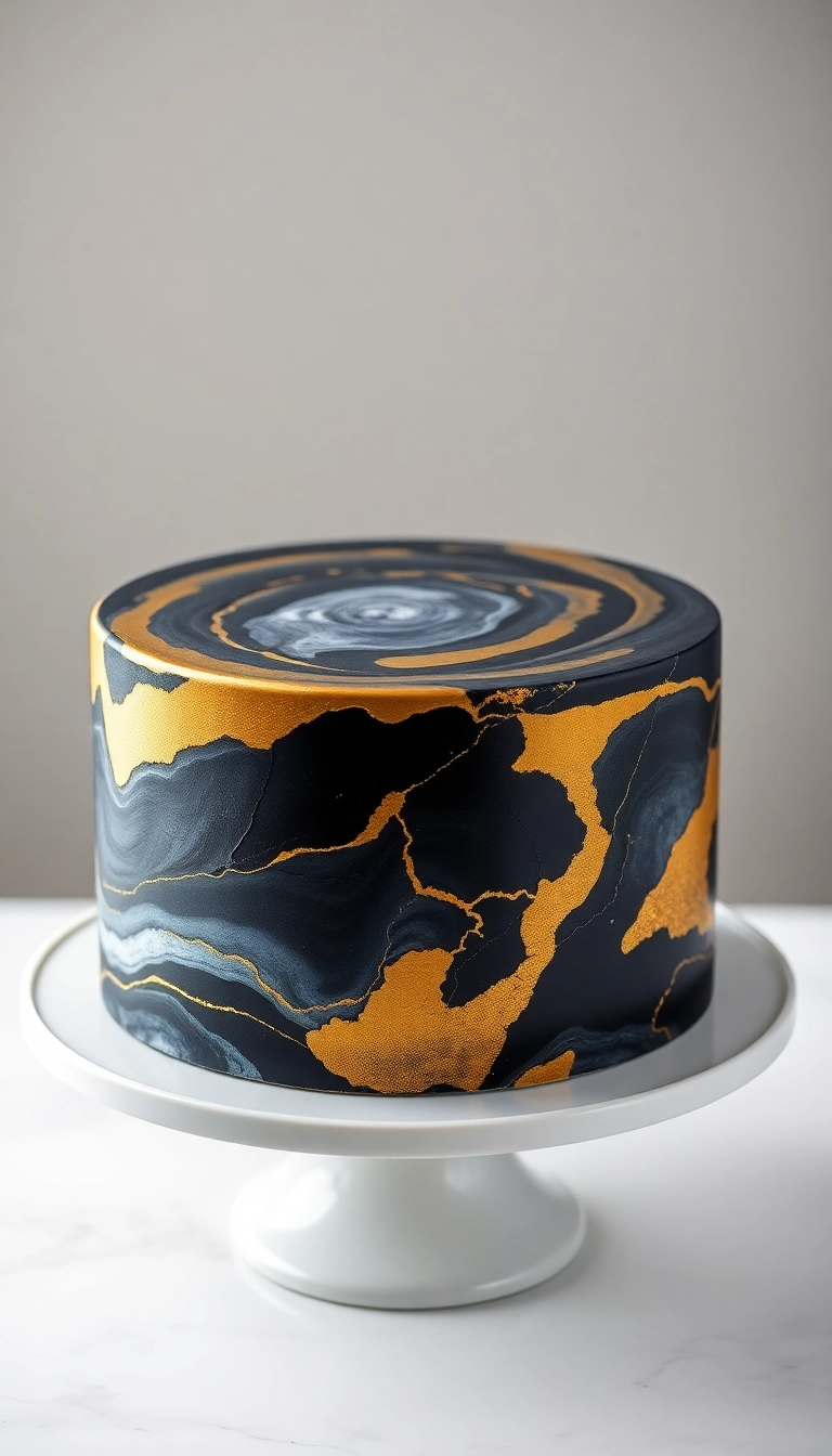 34 Scorpio Birthday Cakes to Celebrate Your Inner Scorpio (Check Out #8!) - 10. Black and Gold Marble Cake