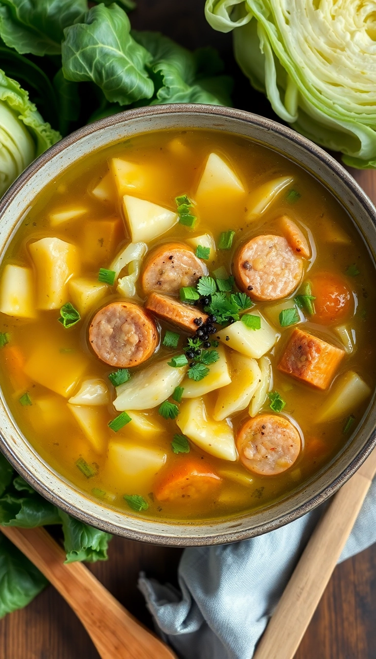 22 Healthy Soup Recipes That Taste Amazing (You'll Love #10!) - 19. Cabbage and Sausage Soup