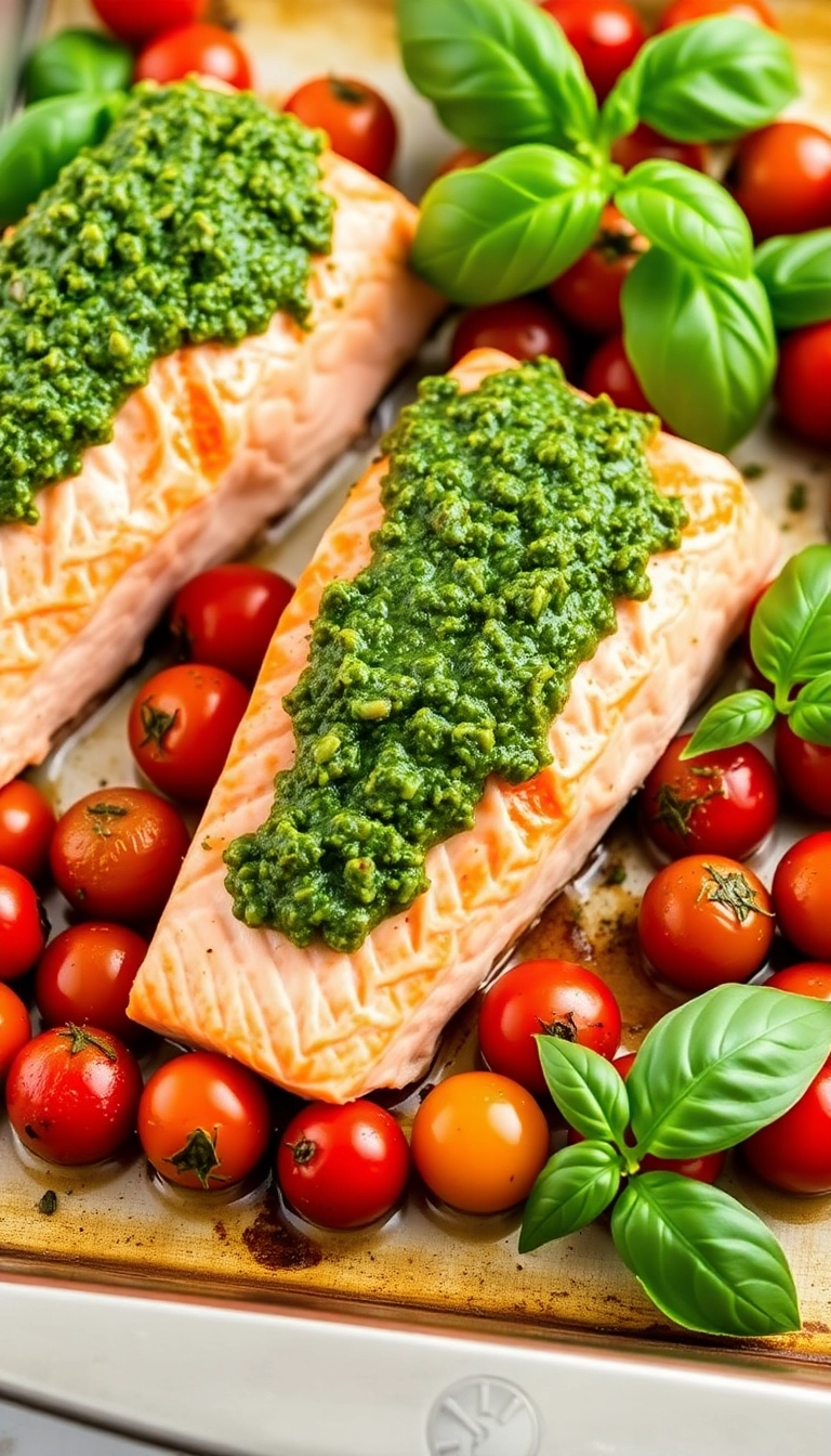 26 Healthy Salmon Dishes That Are Quick, Easy, and Delicious! - 7. Baked Pesto Salmon