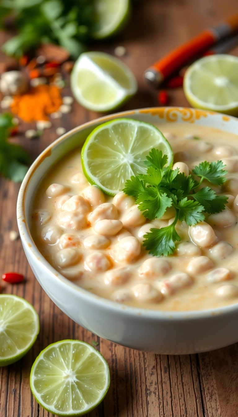 24 Cozy White Bean Chicken Chili Crockpot Recipes That'll Warm Your Soul! - Creamy White Bean Chicken Chili with Lime