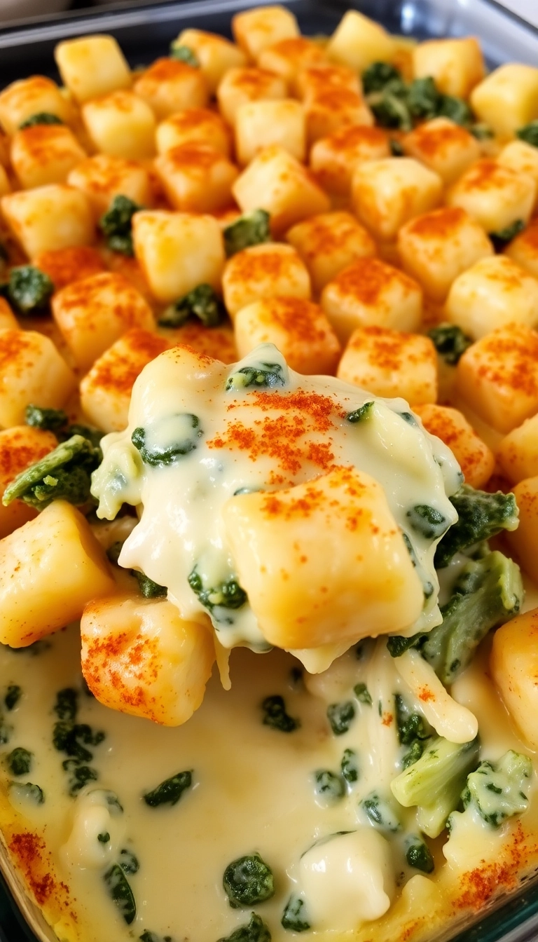 39 Mouthwatering Tater Tots Casserole Ideas That Will Make You Drool! - Creamy Spinach and Artichoke Tater Tot Casserole