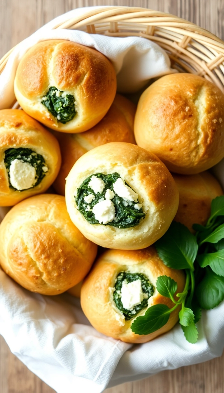 24 Sourdough Dinner Rolls Ideas That Will Elevate Your Dinner Game! - Sourdough Bread Rolls with Feta and Spinach