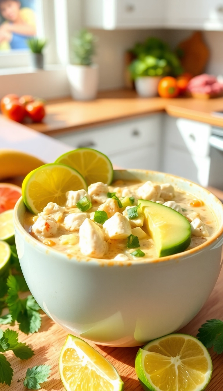 32 Mind-Blowing White Chicken Chili Ideas That Will Spice Up Your Dinner Table! - White Chicken Chili with Lime and Avocado