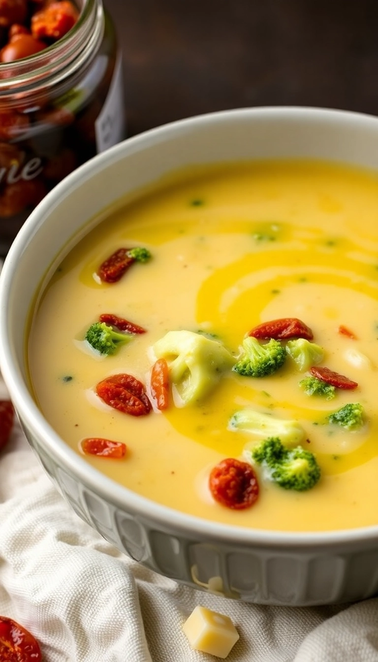 36 Broccoli Cheddar Soup Crock Pot Ideas That Will Make You Want to Dive In! - Broccoli Cheddar Soup with Sun-Dried Tomatoes