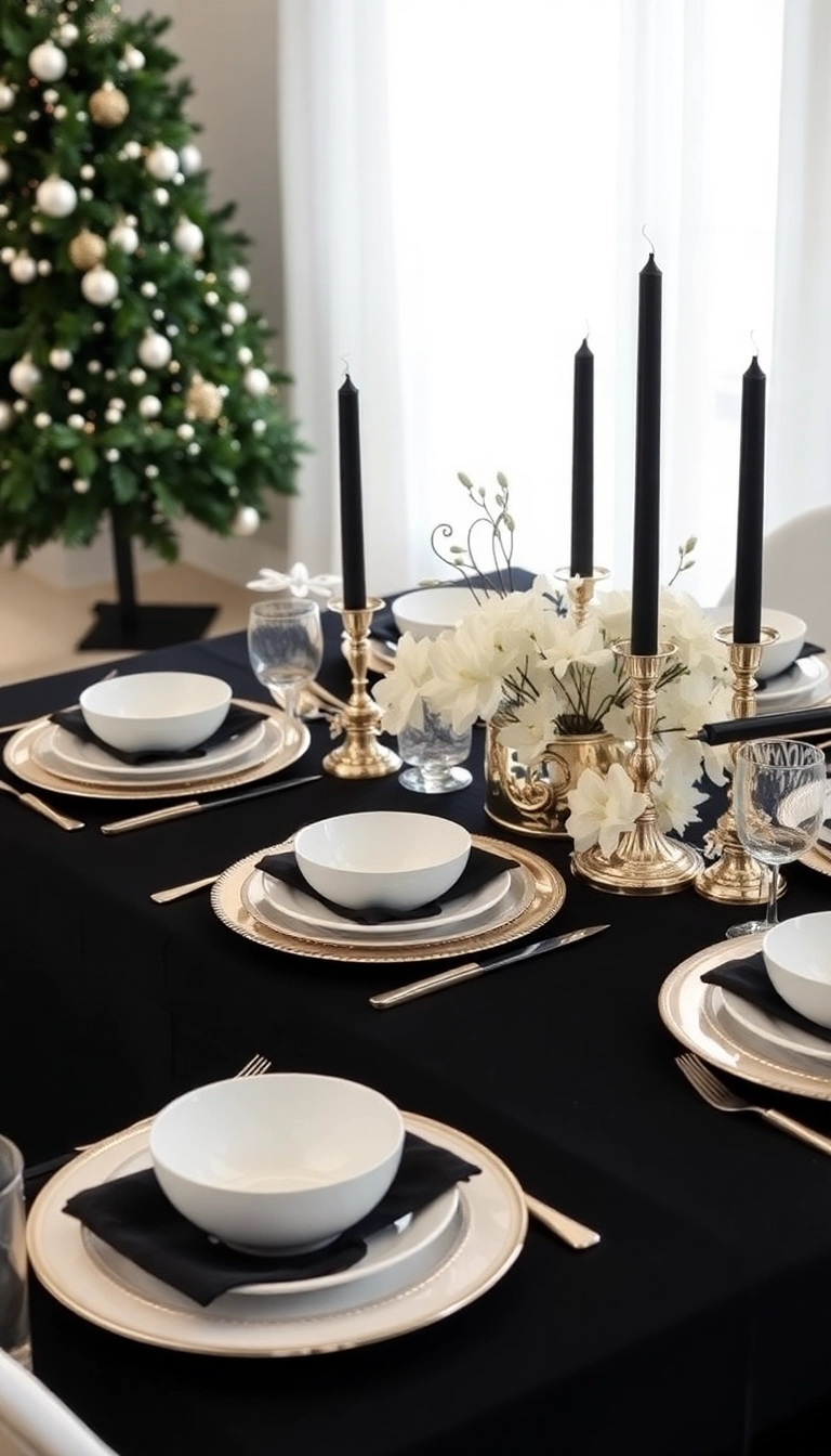 25 Christmas Dinner Table Settings Ideas That Will Wow Your Guests (You Won't Believe #12!) - 10. Elegant Black and White