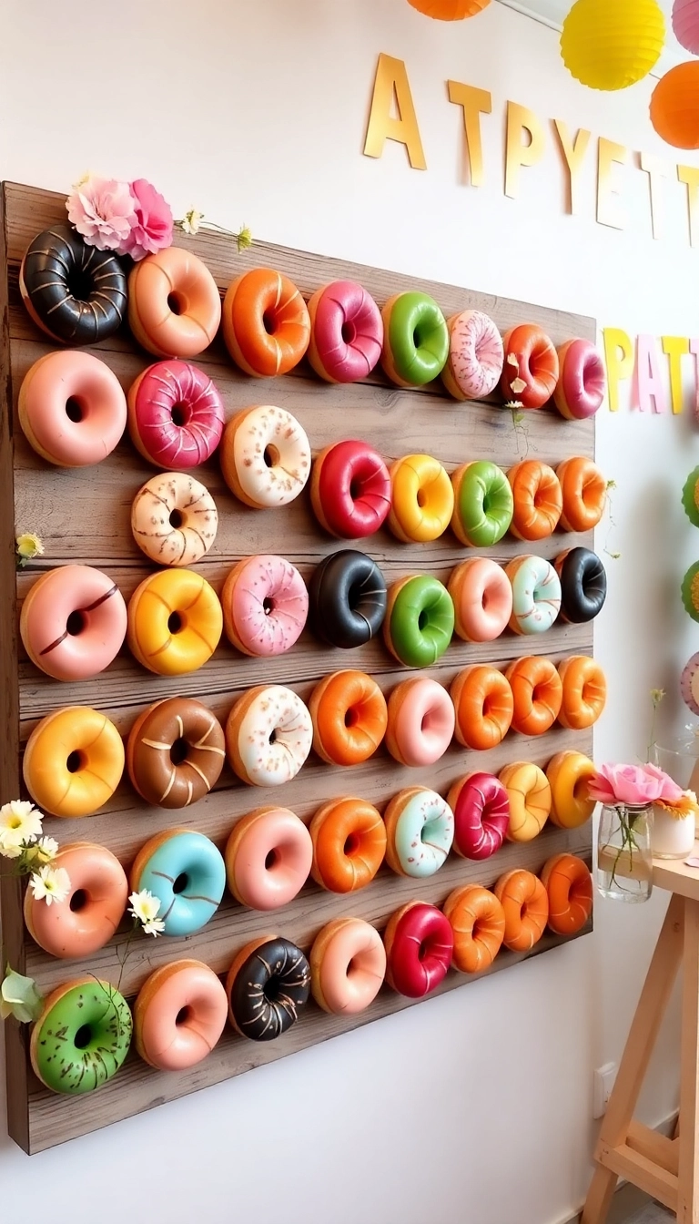 26 Junk Food Snacks Ideas That Will Steal the Show at Your Next Party! - 13. Doughnut Wall