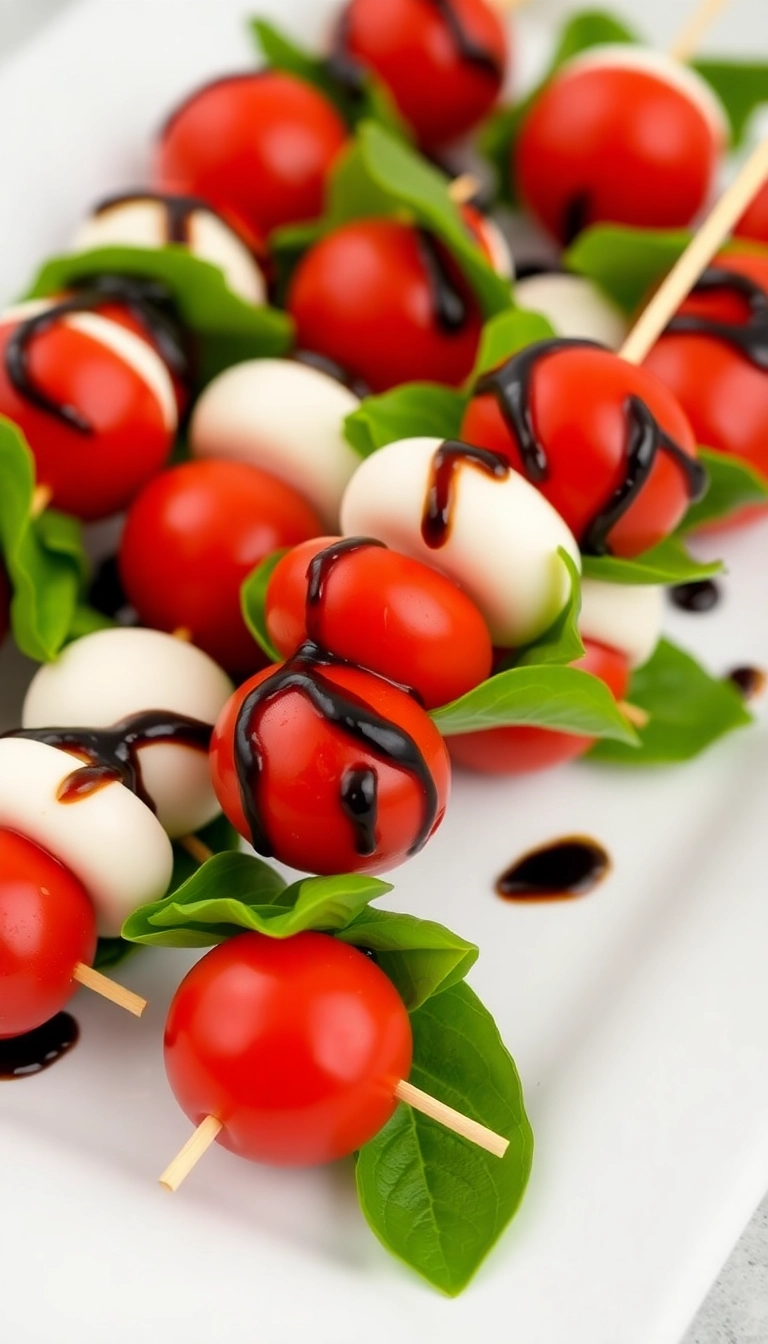 The Ultimate List of 28 Easy & Quick Finger Foods to Impress at Any Party! - Mini Caprese Skewers