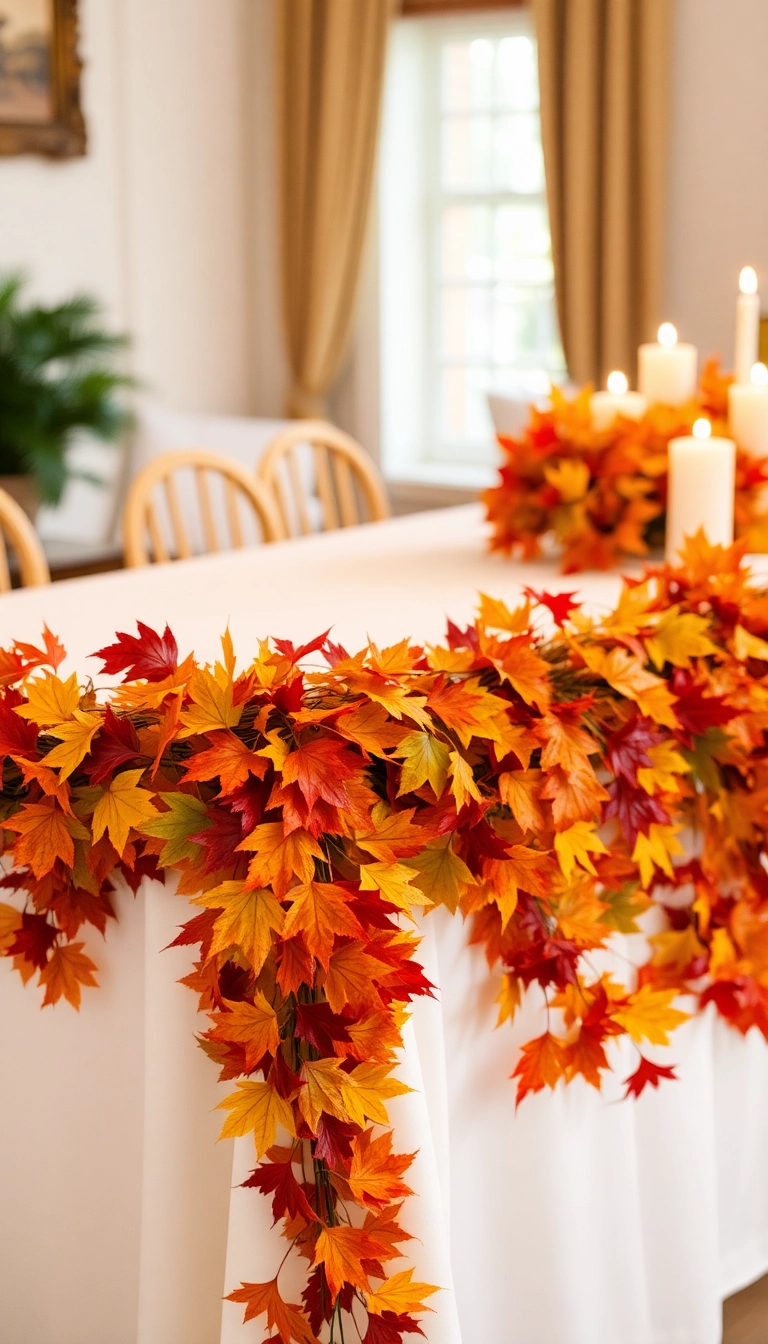 23 Friendsgiving Dinner Party Decor Ideas That'll Make Your Guests Swoon! - 9. Autumn Leaf Garlands