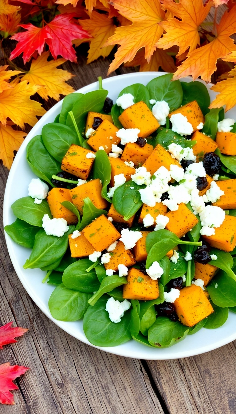 30 Cozy Butternut Squash Salad Ideas That Will Warm Your Heart! - Butternut Squash, Feta & Spinach Salad