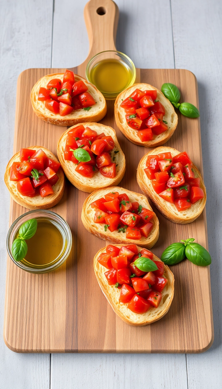 The Ultimate List of 28 Easy & Quick Finger Foods to Impress at Any Party! - Bruschetta with Tomato and Basil