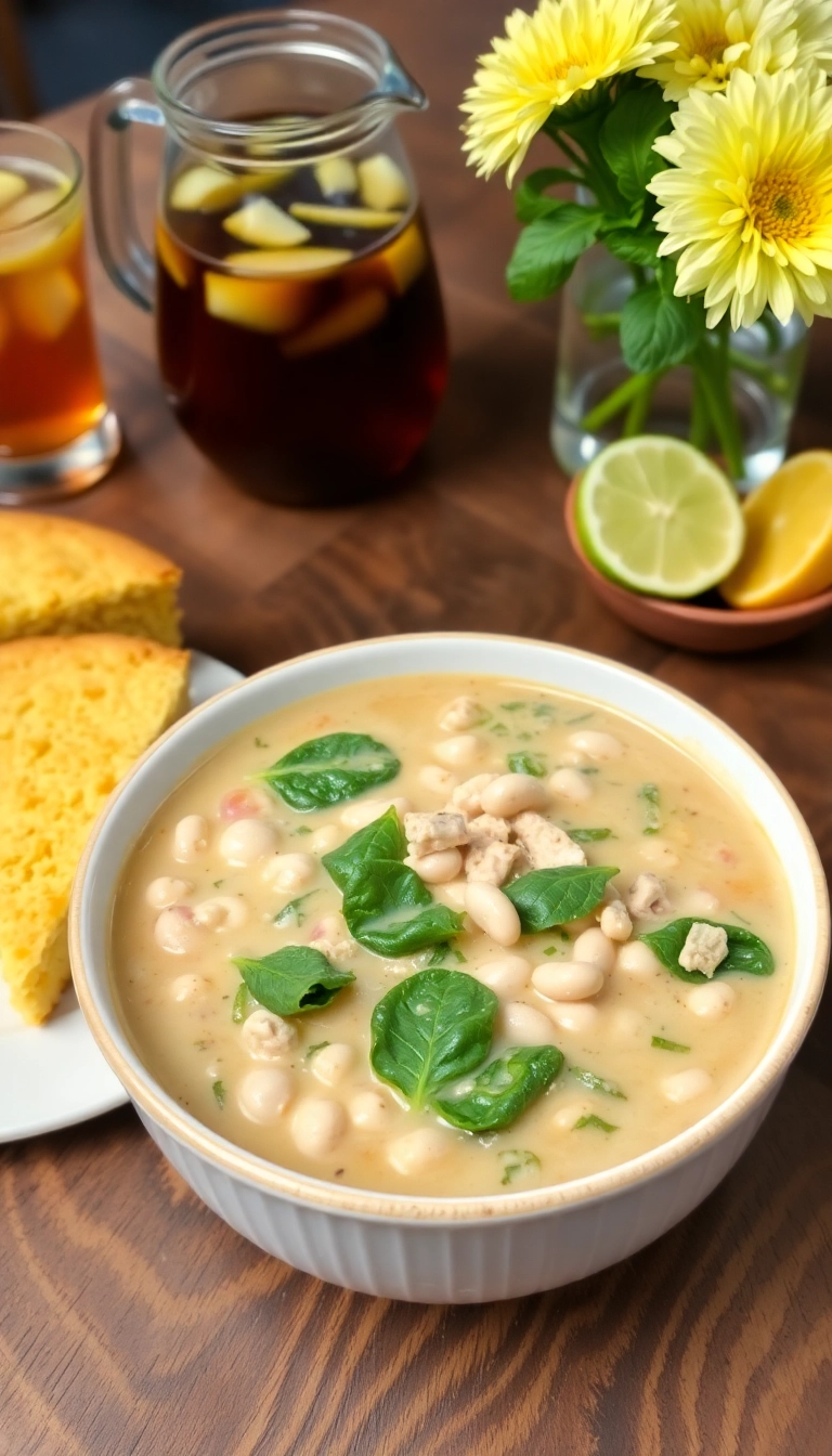 24 Cozy White Bean Chicken Chili Crockpot Recipes That'll Warm Your Soul! - Creamy White Bean Chicken Chili with Spinach