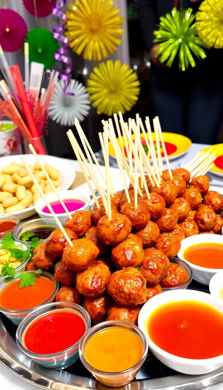 22 Easy DIY Party Finger Food Ideas That Will Wow Your Guests! - 14. Meatballs on a Stick