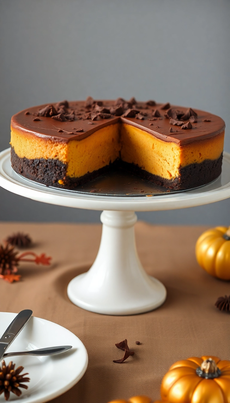 28 Non-Traditional Thanksgiving Dinner Ideas That Will Impress Your Guests! - Chocolate Pumpkin Cheesecake