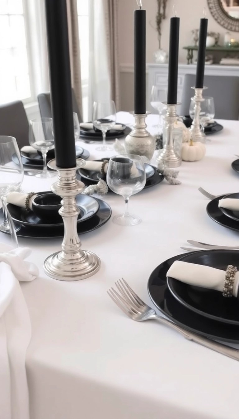 26 Stunning Thanksgiving Dinner Table Setting Ideas That Will Elevate Your Holiday Experience! - 7. Elegant Black and White