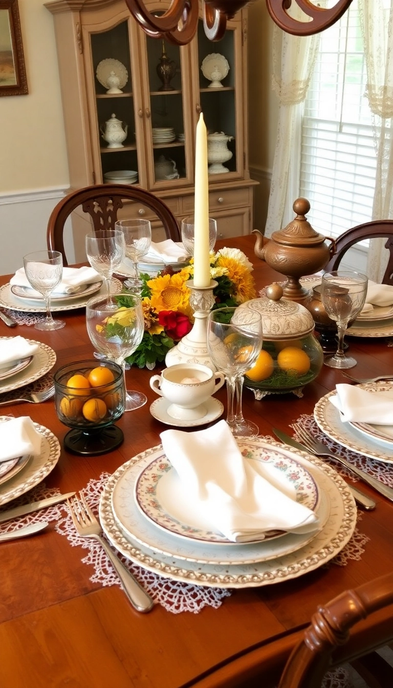 26 Stunning Thanksgiving Dinner Table Setting Ideas That Will Elevate Your Holiday Experience! - 12. Vintage Charm