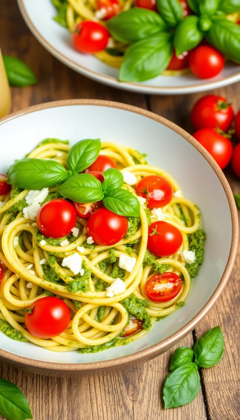 30 Cheap Dinner Recipes for Two That Will Blow Your Mind (You Won't Believe #17!) - 19. Pesto Pasta with Cherry Tomatoes