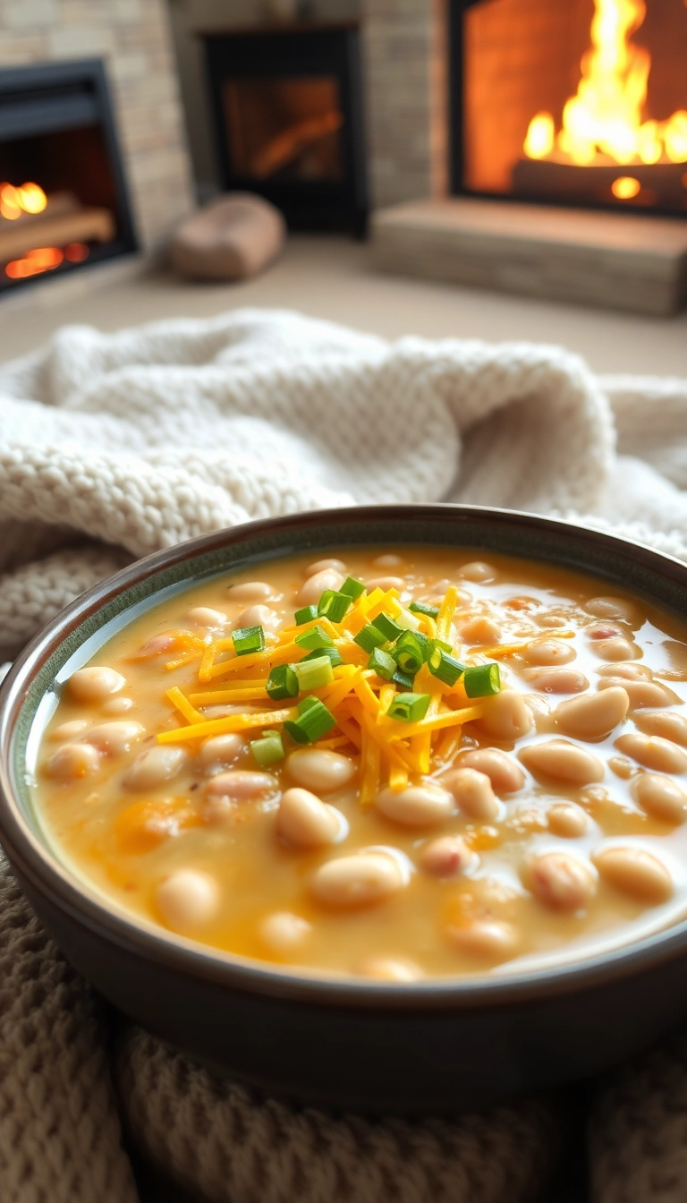 24 Cozy White Bean Chicken Chili Crockpot Recipes That'll Warm Your Soul! - Creamy White Bean Chicken Chili with Cheddar